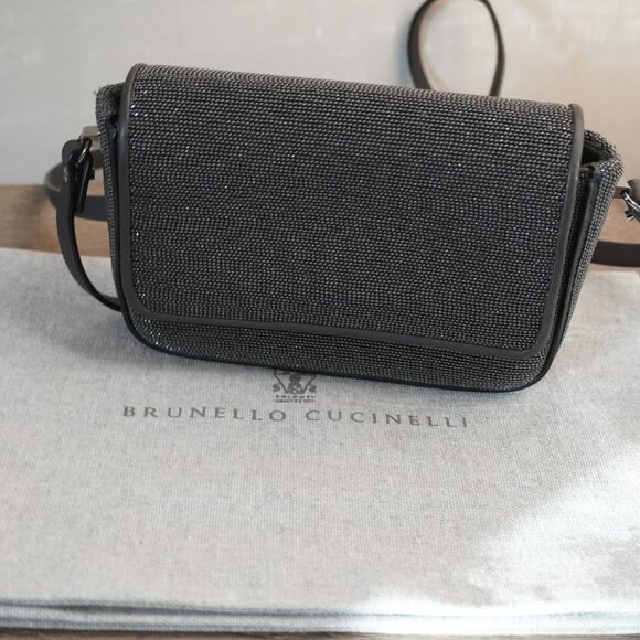 Brunello Cucinelli Monili Crossbody Bag Gunmetal Monili Charcoal Gray Leather - Picture 12 of 12